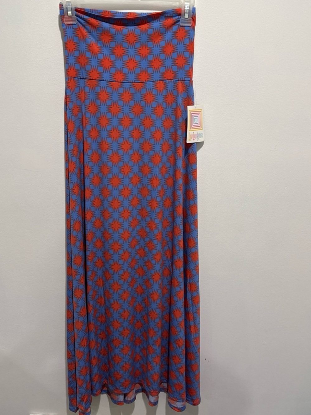LuLaRoe Blue and Red Geometric Maxi Skirt